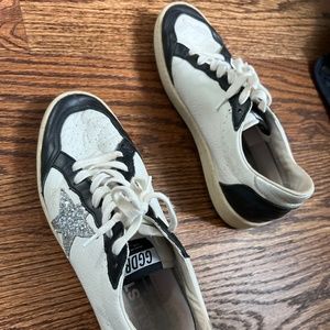 Golden Goose Ballstar White Black Tuxedo Glitter Silver Sneaker
